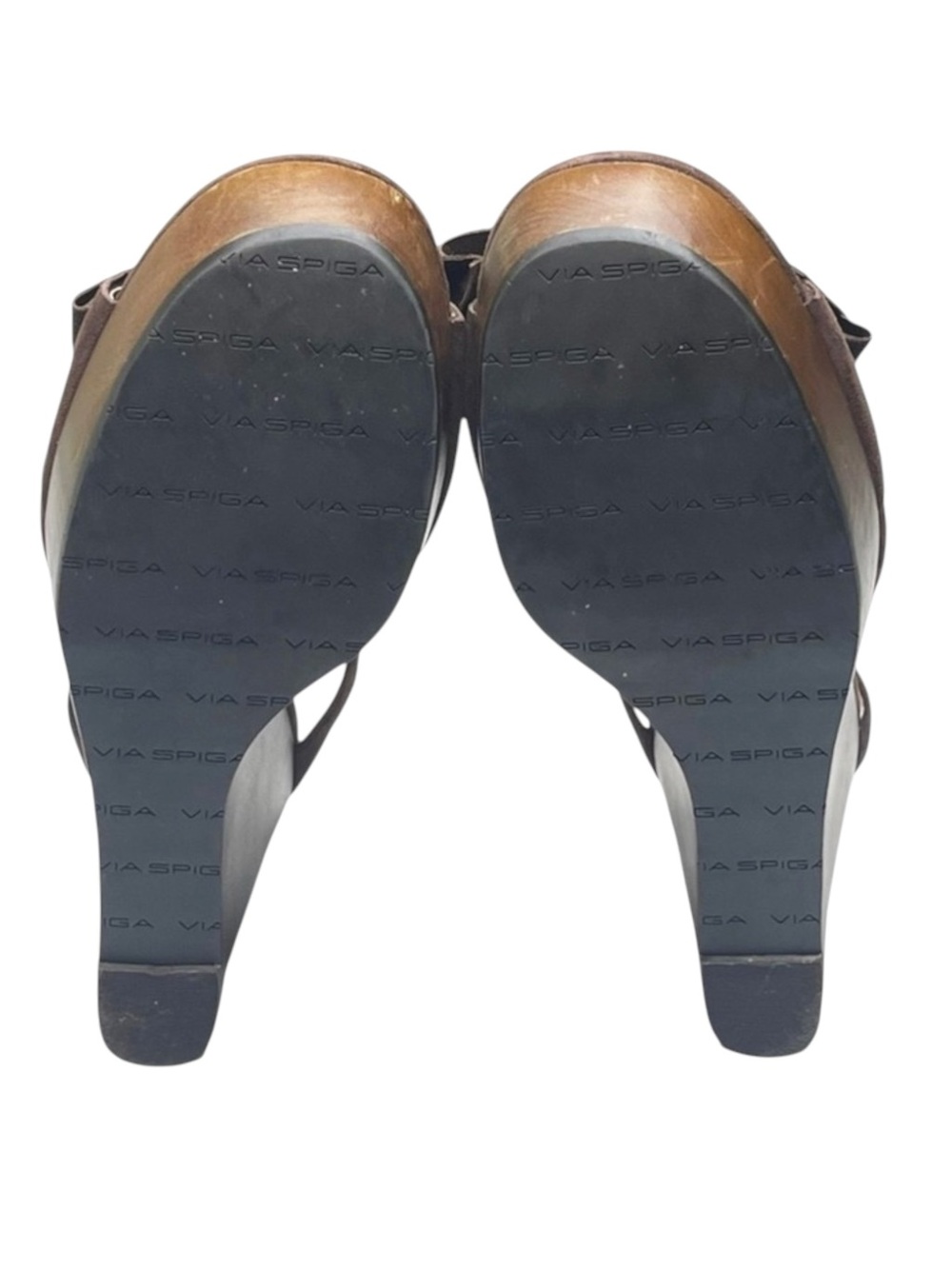 new Via Spiga ✽ Wood Wedge Platform Heel Bow Sandals ✽ Chocolate Suede ✽ 10.5M ✽ - Picture 11 of 16